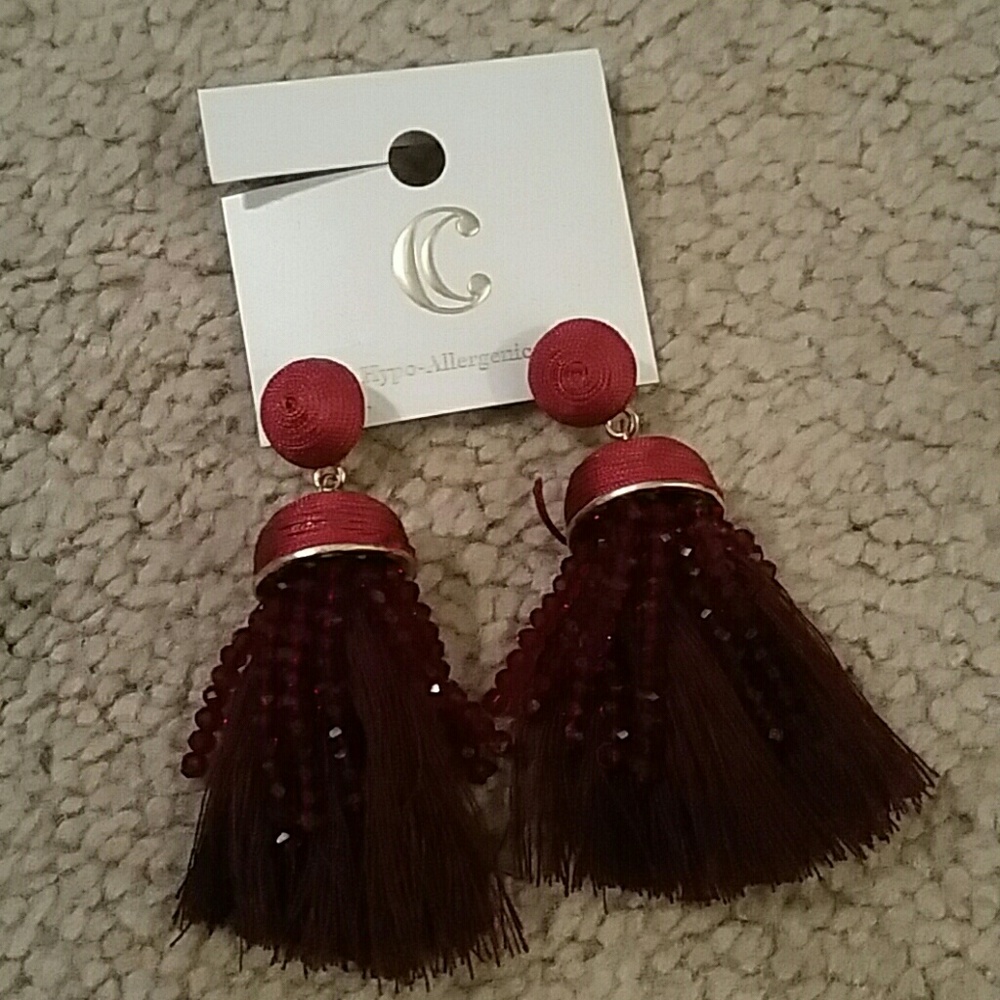 Ruby red tassel & beaded earrings